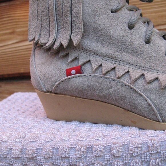 Gray Suede Fringe Bohemian Wedge Ankle Boots 6.5 - Picture 10 of 14